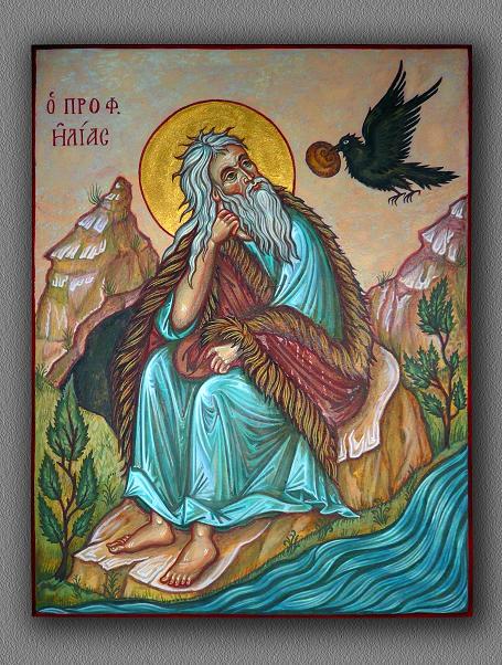 Пророк Илия в пустыне. Кипарисовая доска, левкас, яичная темпера. 2012 г.